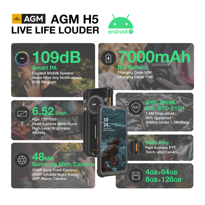 AGM H5 | Rugged Smartphone | 109dB Loudest Speaker | US Warehouse - Image 8