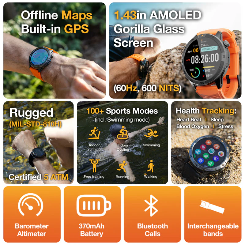 AGM Legion Pro | GPS | Offline Map | 5ATM | IP68 Waterproof | 100+ Sports Modes | Smart Watch - Image 8