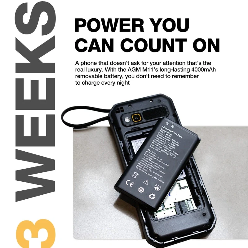 AGM M11｜Rugged Power Bank Phone｜Wired Reverse Charging｜4G LTE｜4000mAh Battery｜WiFi Hotspot｜FM Radio｜3.5mm Jack｜IP68&IP69K | WaterProof - Image 5
